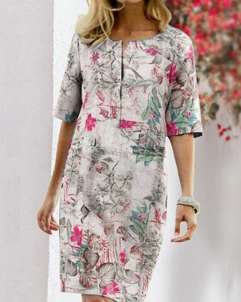 Casual Floral Sundress for Women with Short Sleeves