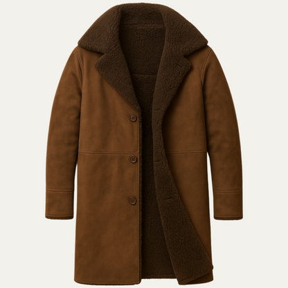 Men’s Long Line Suede Coat with Shearling Lining
