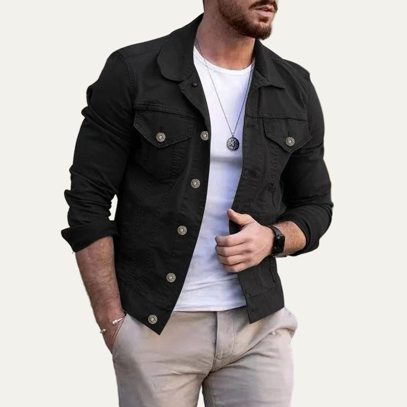 Men’s Slim Lapel Cargo Denim Jacket