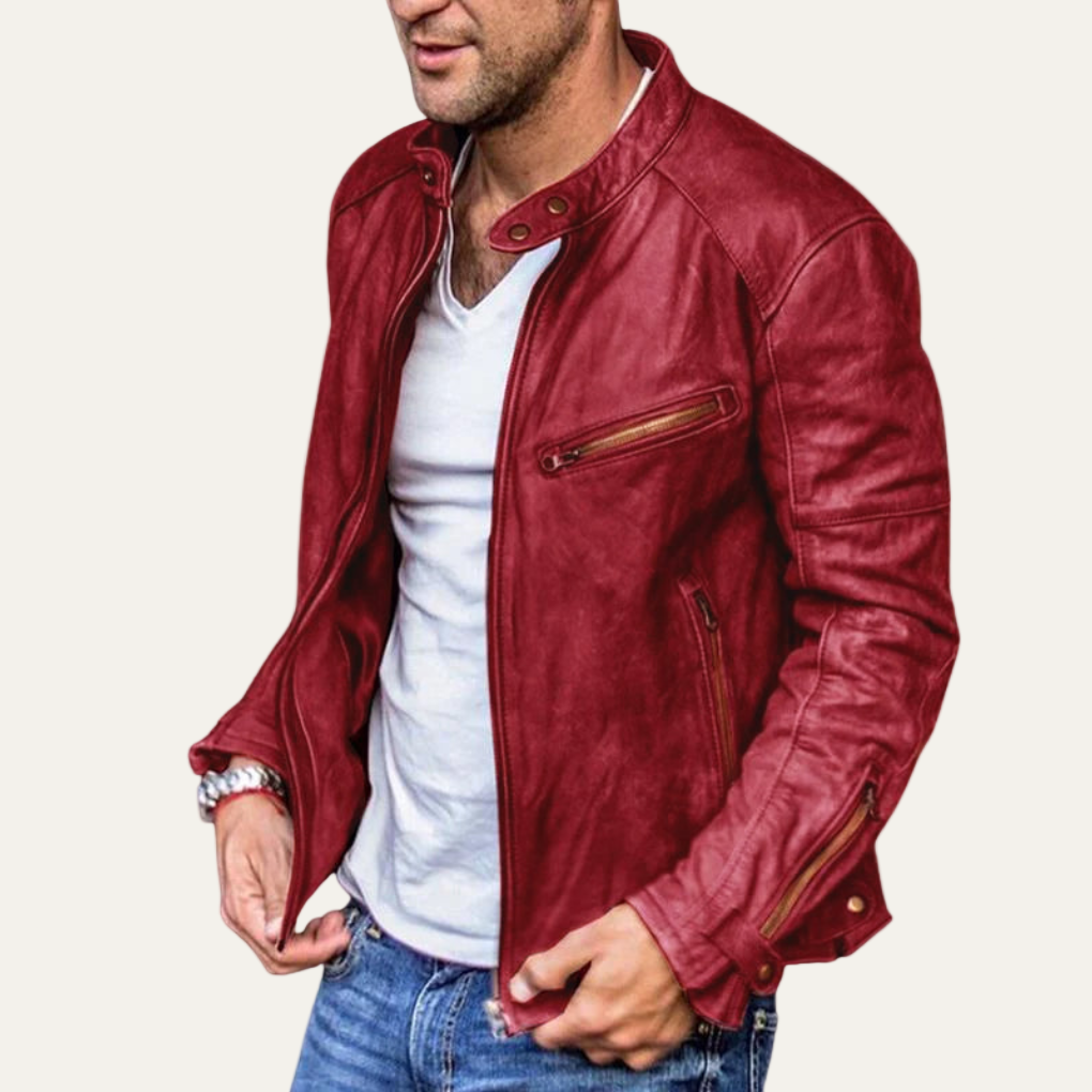 Men’s Vintage Faux Leather Stand Collar Moto Jacket