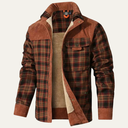 Men’s Plaid Fleece Lined Corduroy Yoke Shirt Jacket