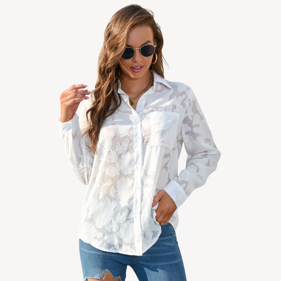 Women's Lace Print Button-Up Shirt