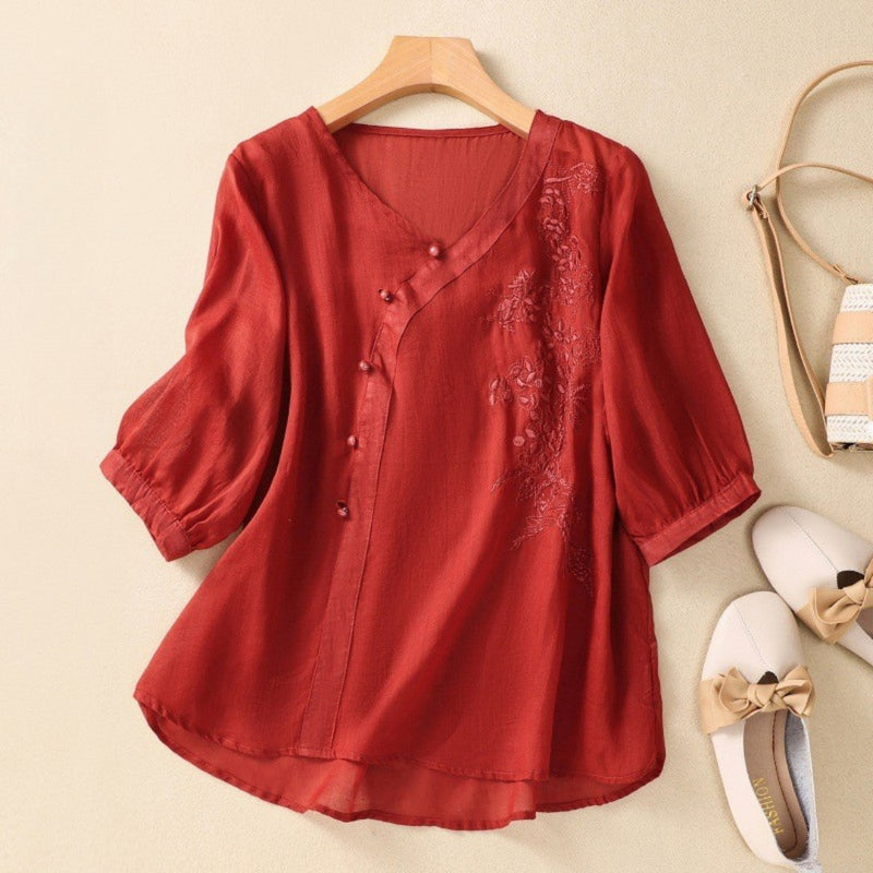 Chic Off Center Button Tunic Top - BritishElegance