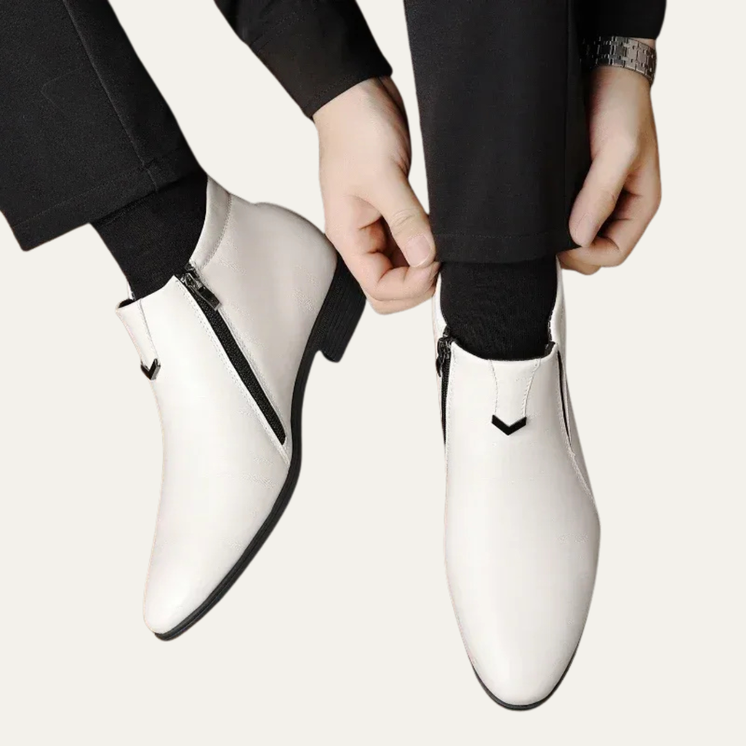 Men’s Polished Leather Dress Boots with Side Zipper