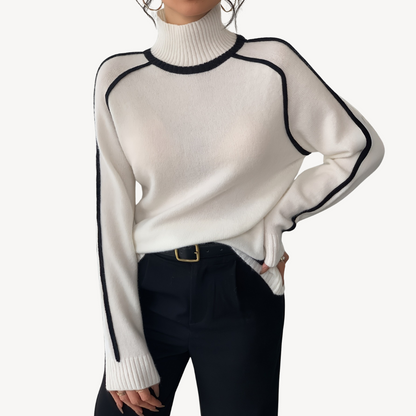 Women’s White Ribbed Turtleneck Sweater