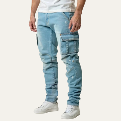 Men’s Slim Fit Stretchy Pocket Denim Cargo Pants