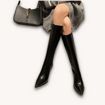 Women's Leather Knee-High Boots - Pointed Toe, Fashionable, Stylish - Ideal for Fall/Winter