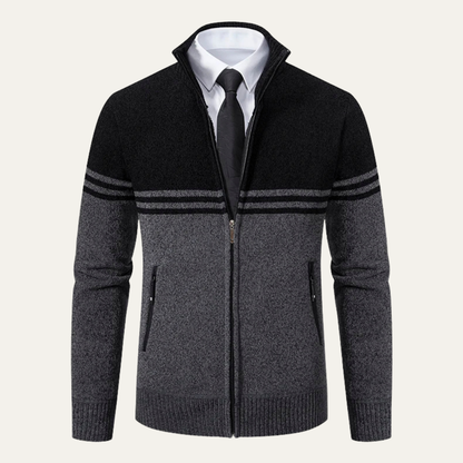 The Genova Men's Striped Thick Fleece Lined Knit Cardigan