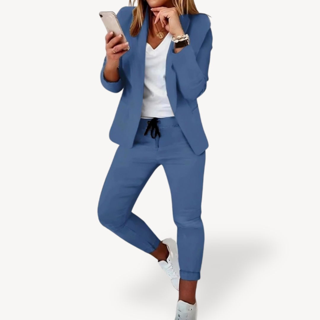 Women's Casual Blazer Jogger Suit Set Cotton Blend