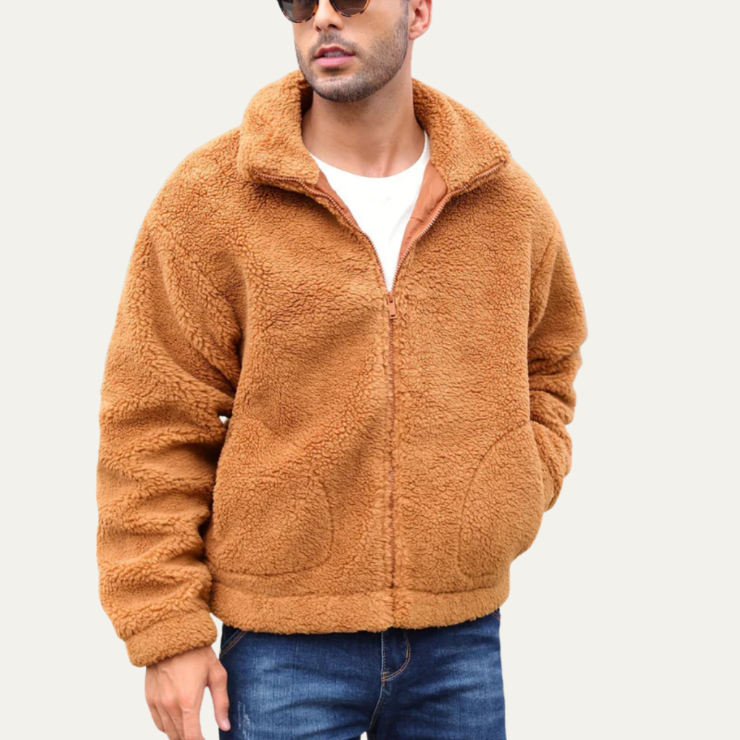 Men’s Casual Fleece Sheepskin Look Jacket