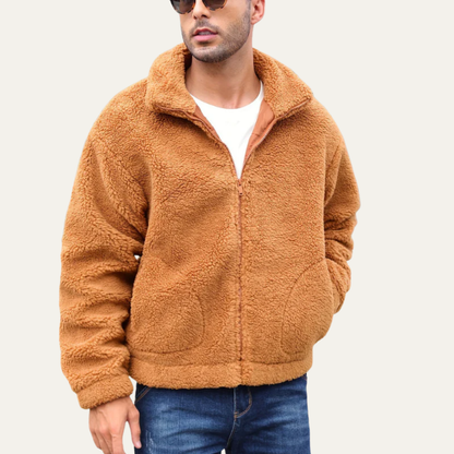 Men’s Casual Fleece Sheepskin Look Jacket