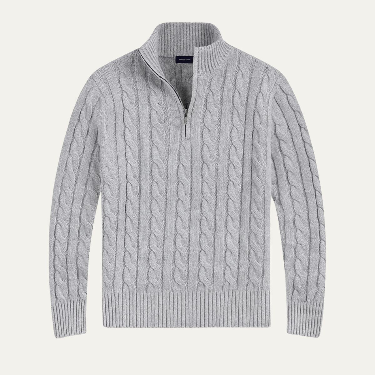 Men’s Mock Neck Quarter Zip Cable Knit Sweater