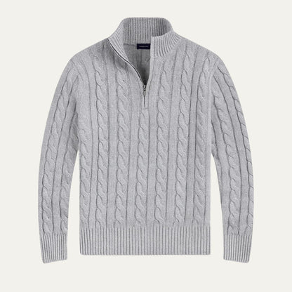 Men’s Mock Neck Quarter Zip Cable Knit Sweater