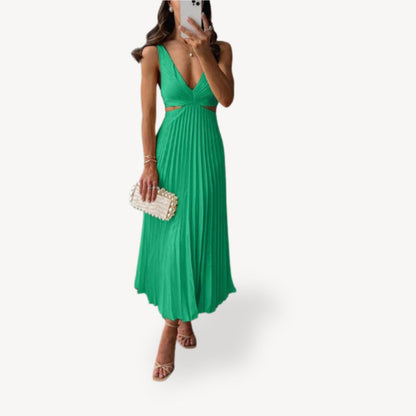 Women's Pleated Cutout Midi Dress