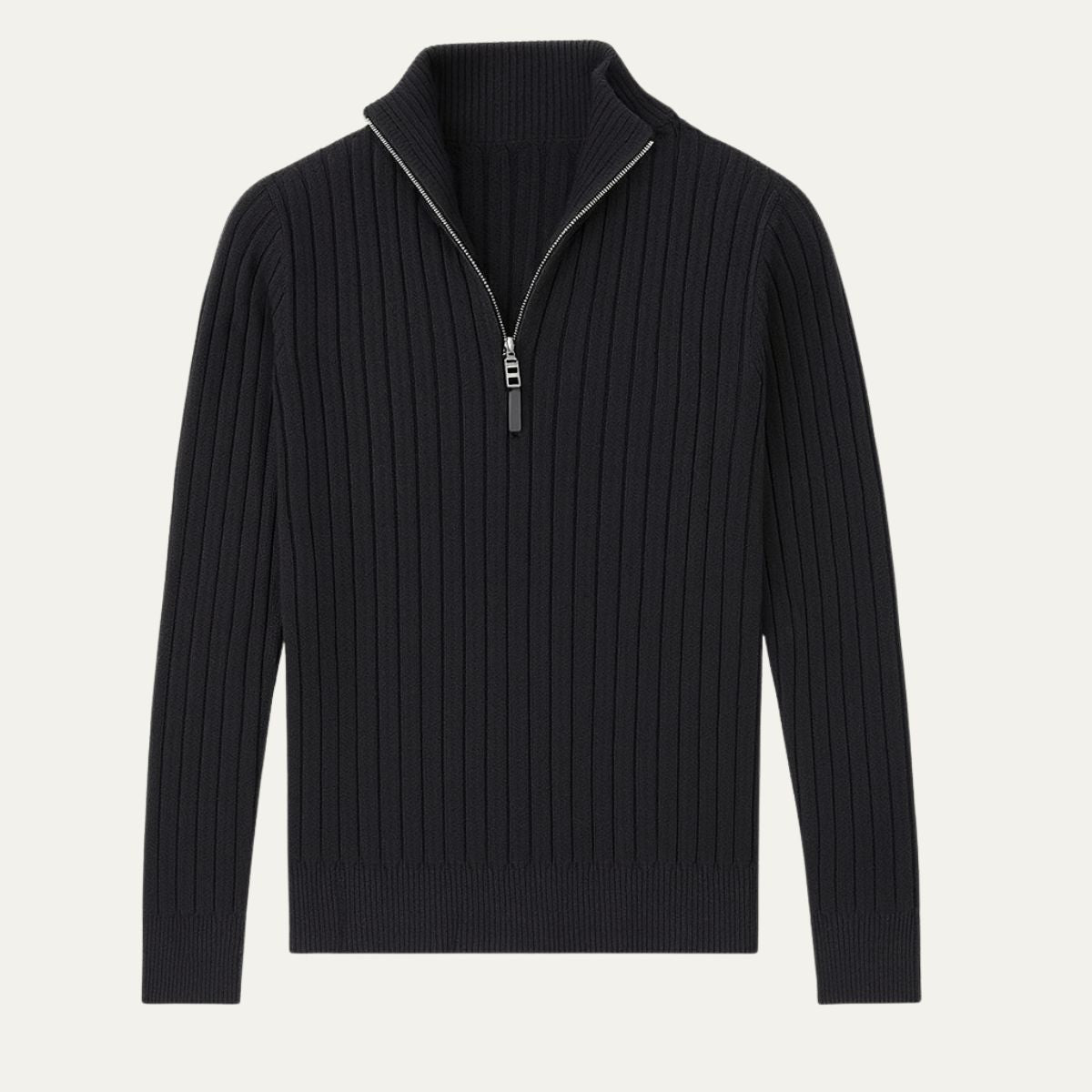 Men’s Ribbed Quarter Zip Stand Collar Sweater