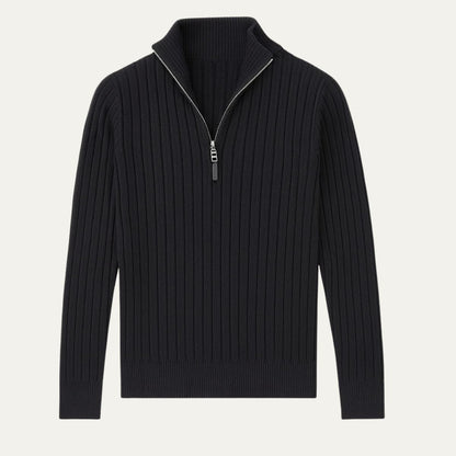 Men’s Ribbed Quarter Zip Stand Collar Sweater