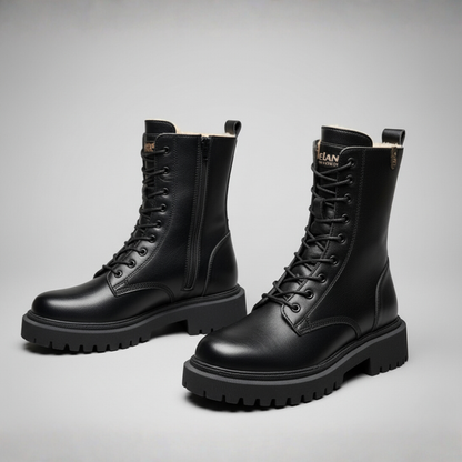 Classic Black Faux Leather Snow Boots - BritishElegance