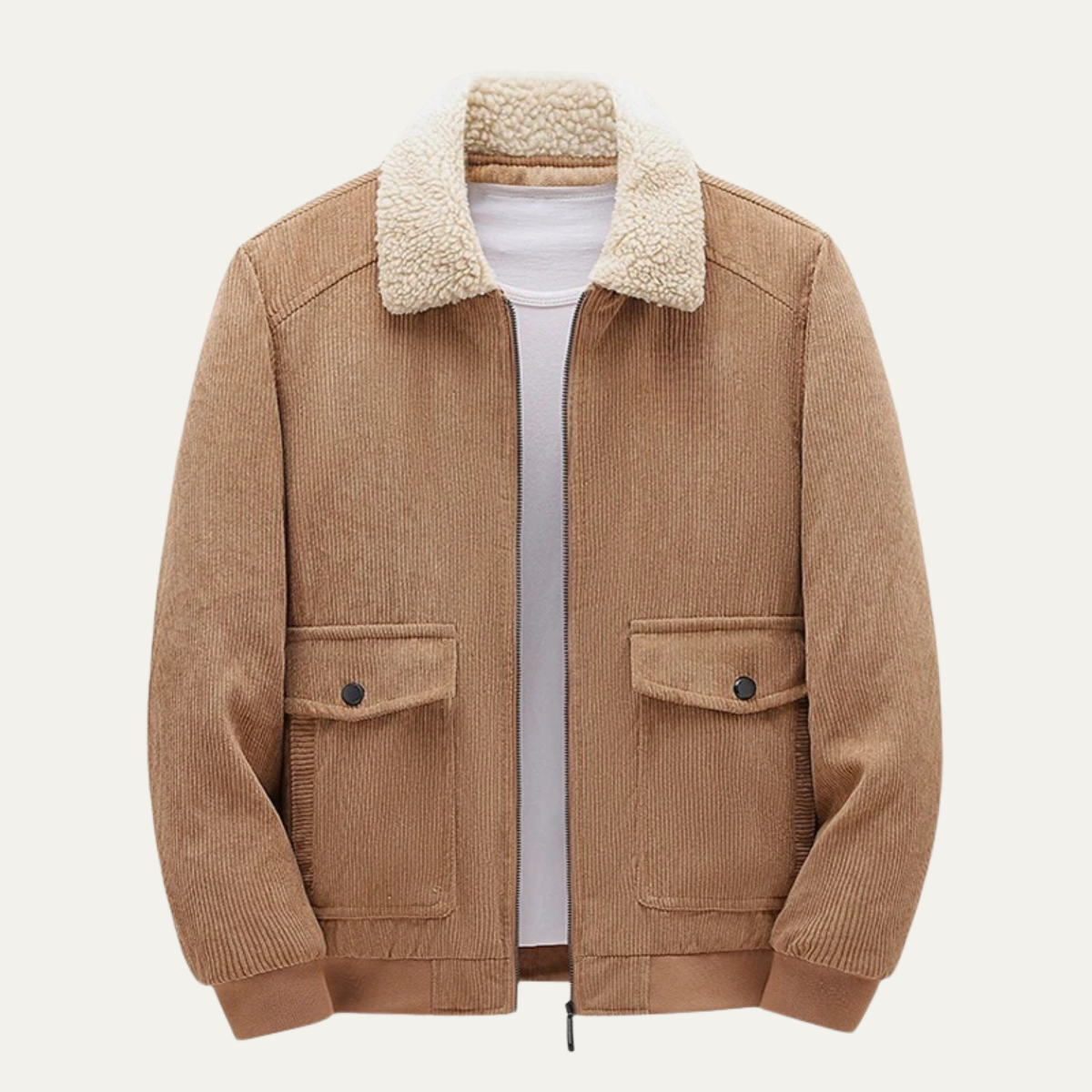 Men’s Corduroy Bomber Jacket with Shearling Trim Collar