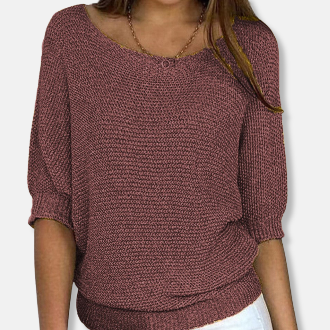 Isla Relaxed Fit Sweater | Scoop Neck Three-Quarter Sleeve Sweater