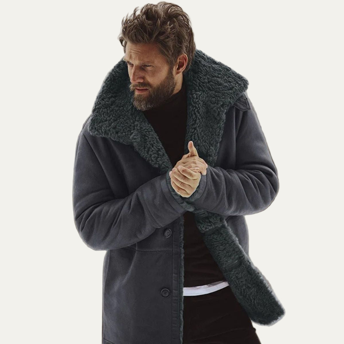 Men’s Long Line Suede Coat with Shearling Lining