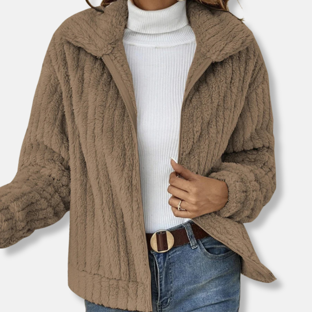 Viola Ribbed Teddy Bomber Jacket | Cropped Relaxed Fit Jacket