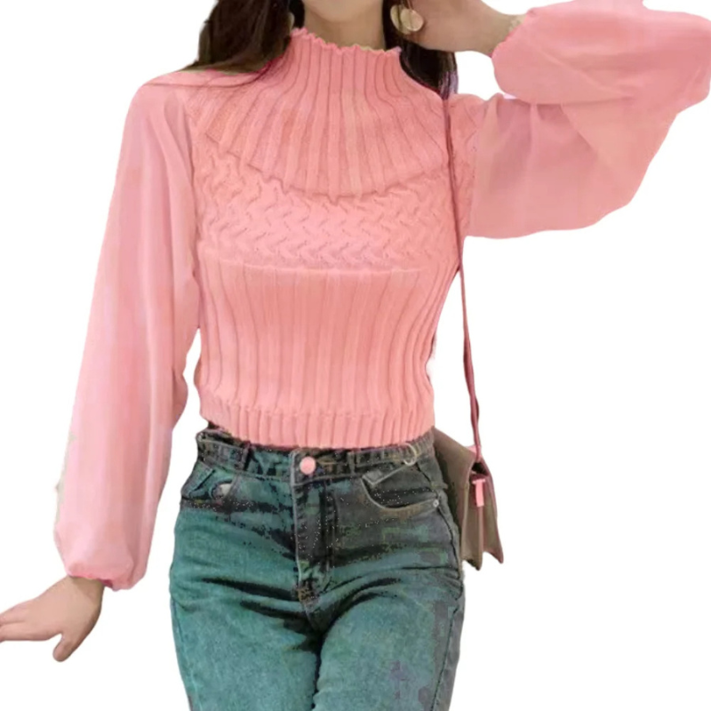 Warm Women's Turtleneck Sweater Vest with Clear Sleeves