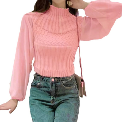 Warm Women's Turtleneck Sweater Vest with Clear Sleeves