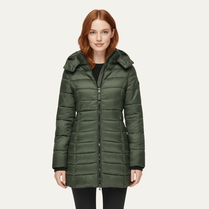 Women’s Fitted Mid-Length Hooded Puffer Coat
