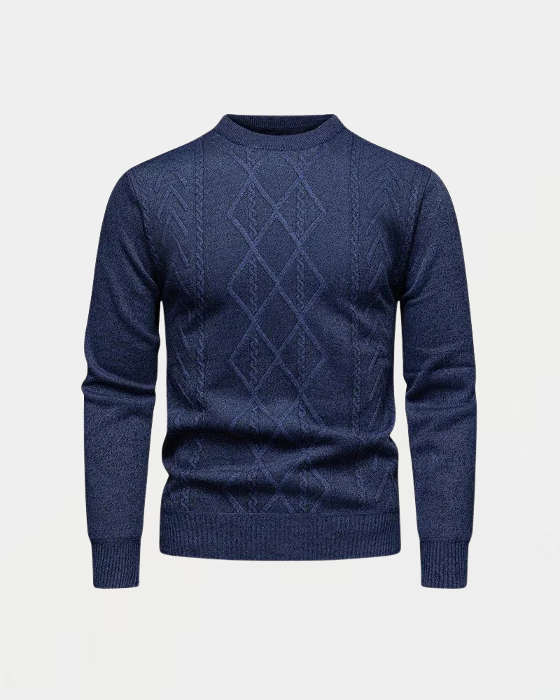 Men's knitted sweater with a round neckline and diamond pattern