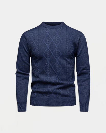 Men's knitted sweater with a round neckline and diamond pattern