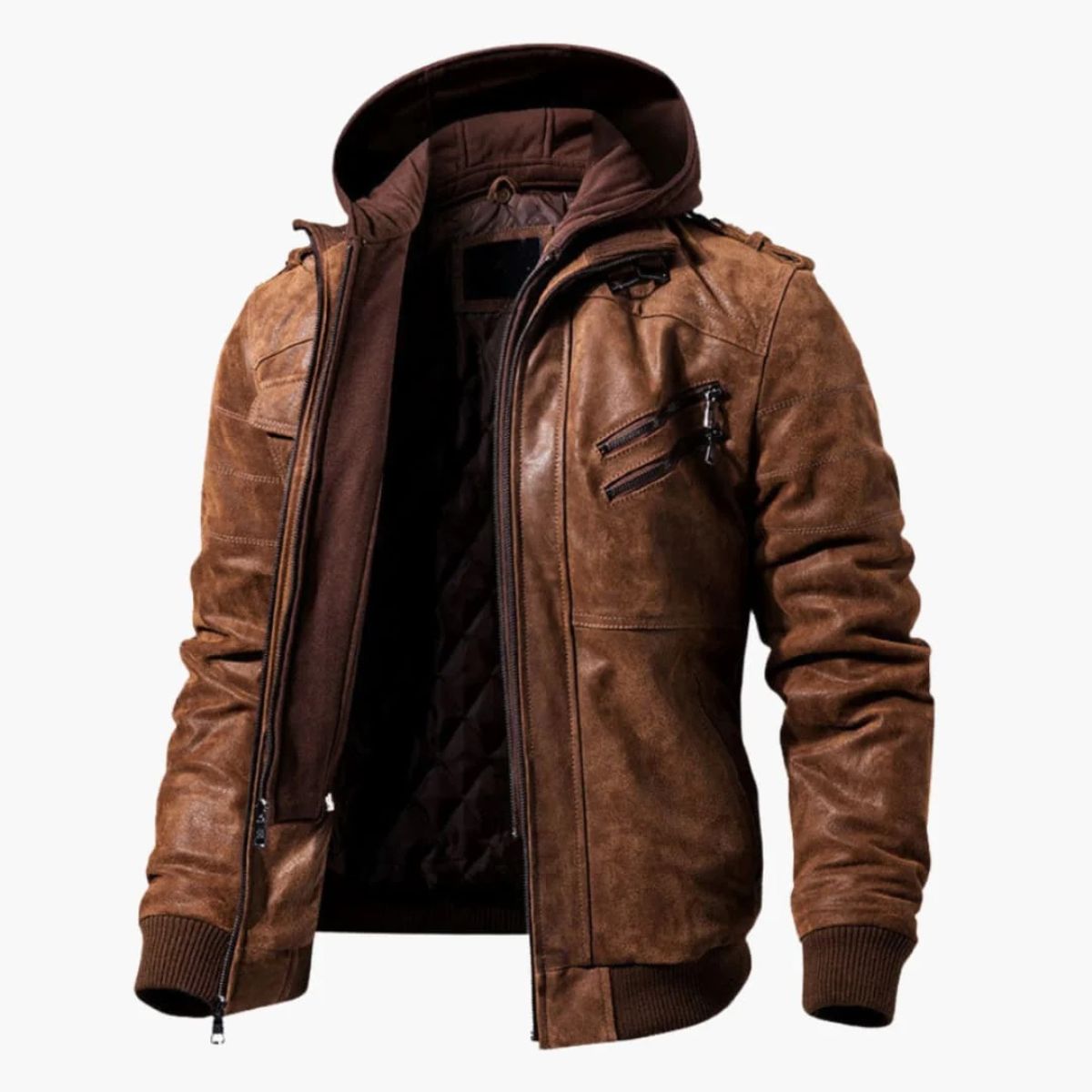 Men’s Hybrid Faux Leather Moto Bomber Jacket