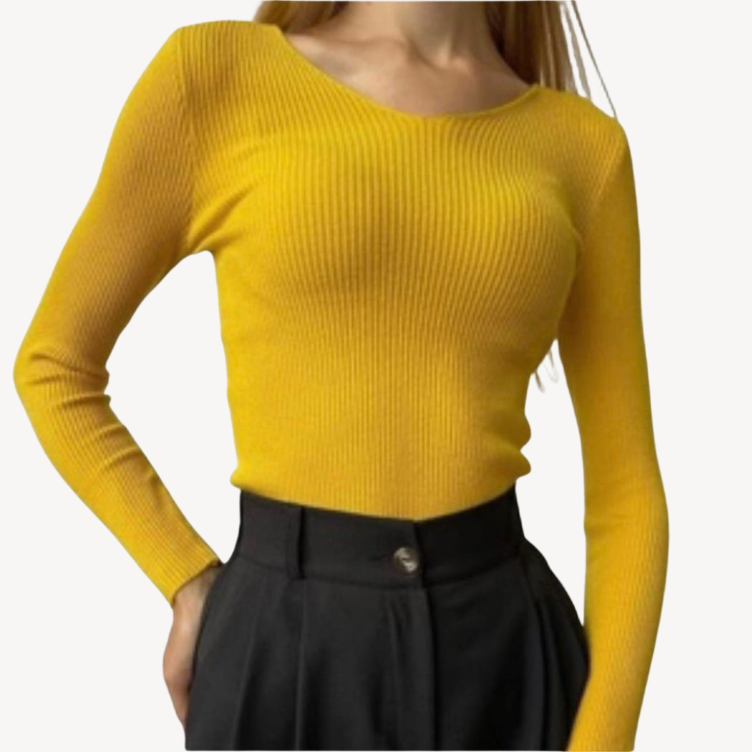 Deep V-Neck Ribbed Knit Sweater Women