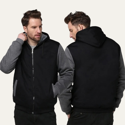 Men’s Color Block Hooded Fleece Jacket with Shearling Lining