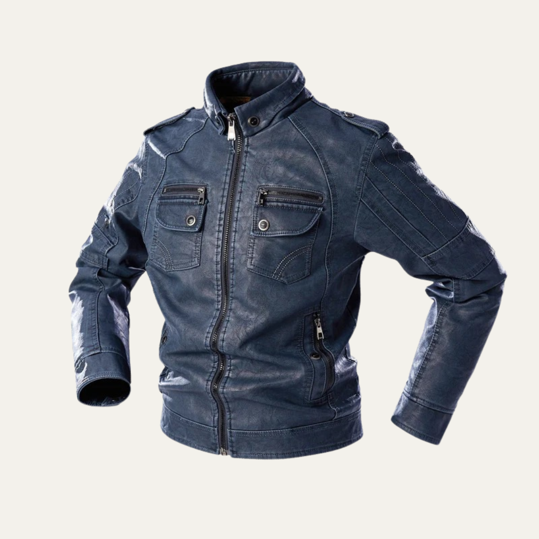 Men’s Biker Style Multi Pocket Leather Jacket