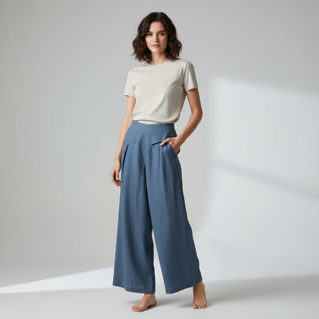 Comfortable Beige Cotton Linen High Waisted Loose Fit Pants