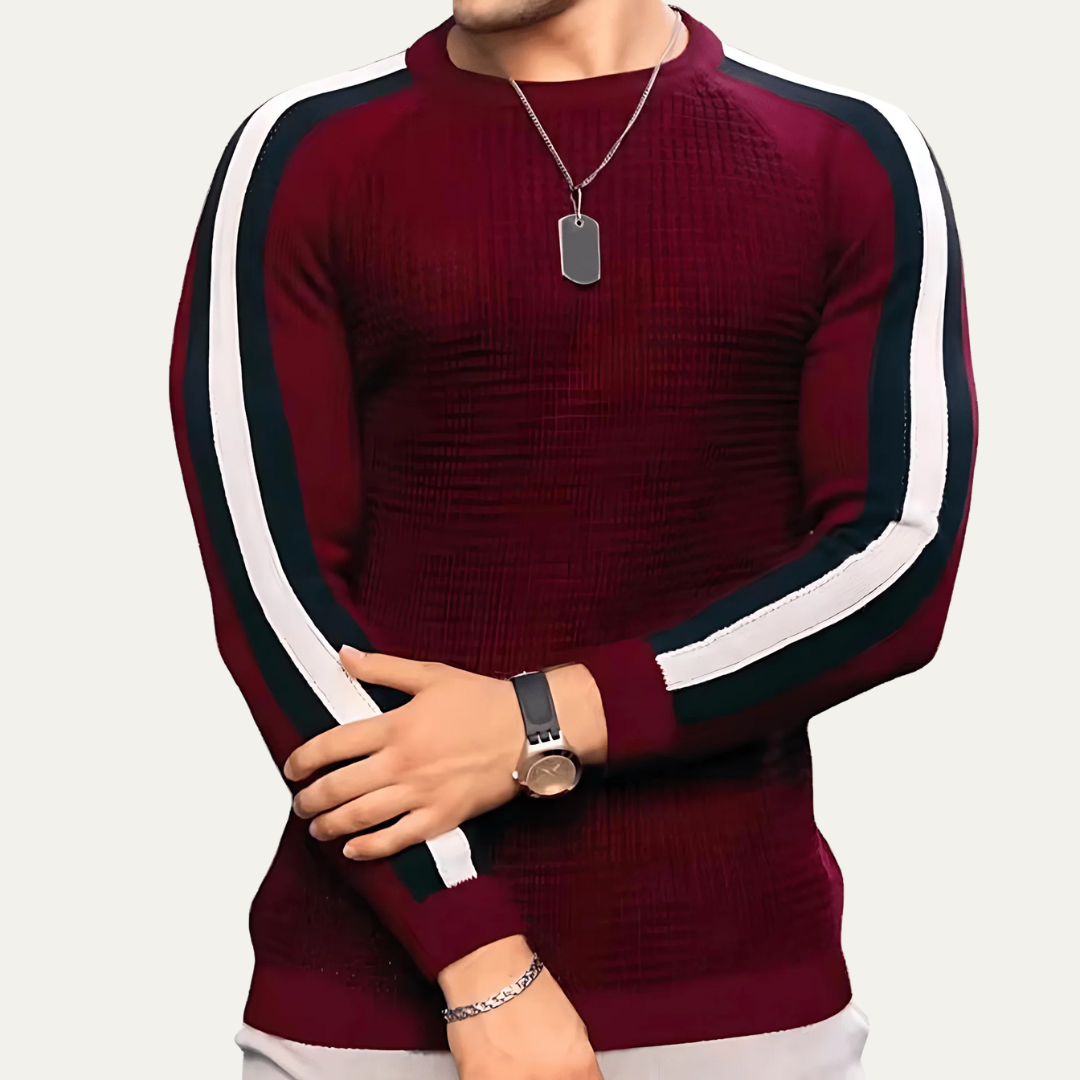 Men’s Slim Fit Racing Stripe Crewneck Sweater