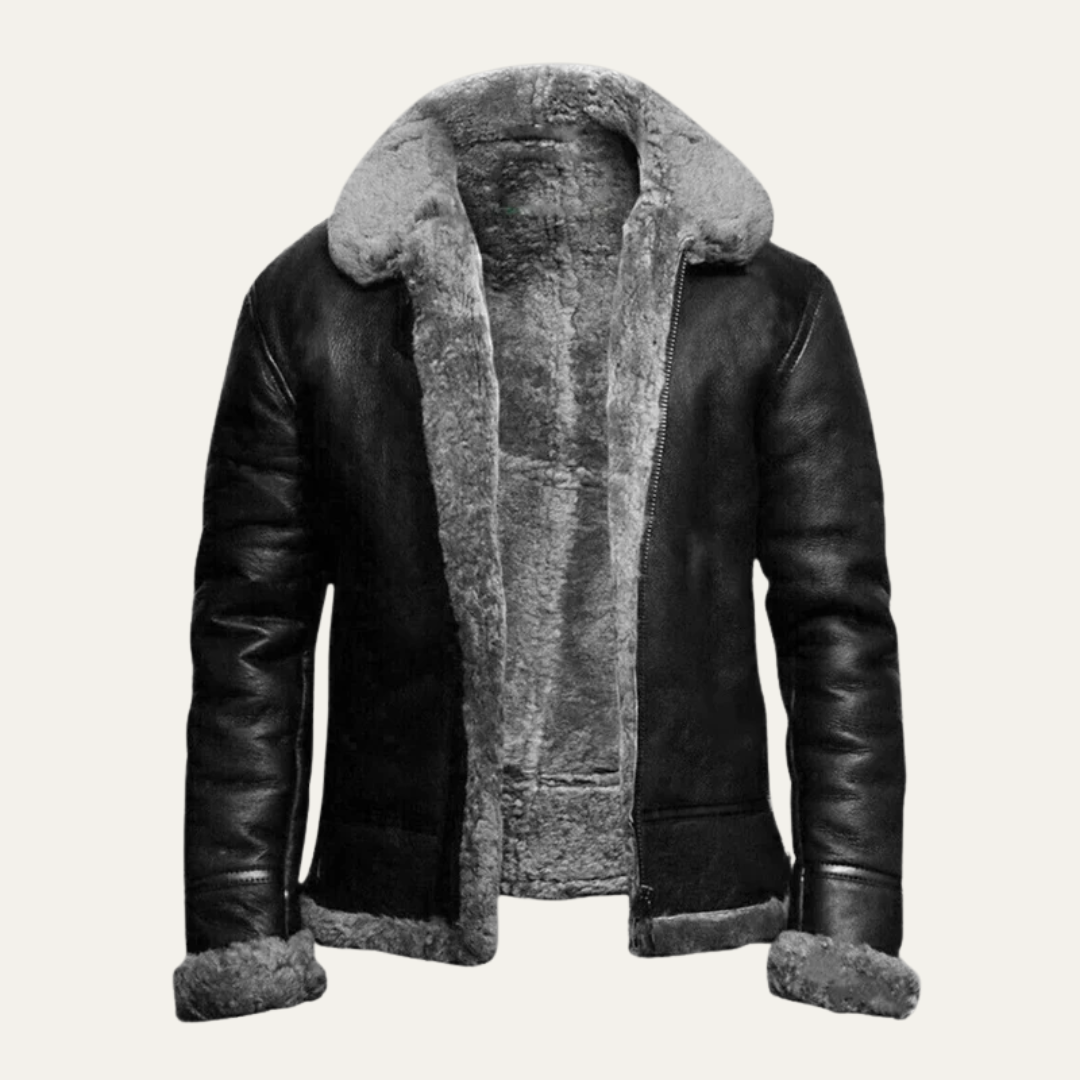 Men’s Shearling Trim Aviator Leather Jacket