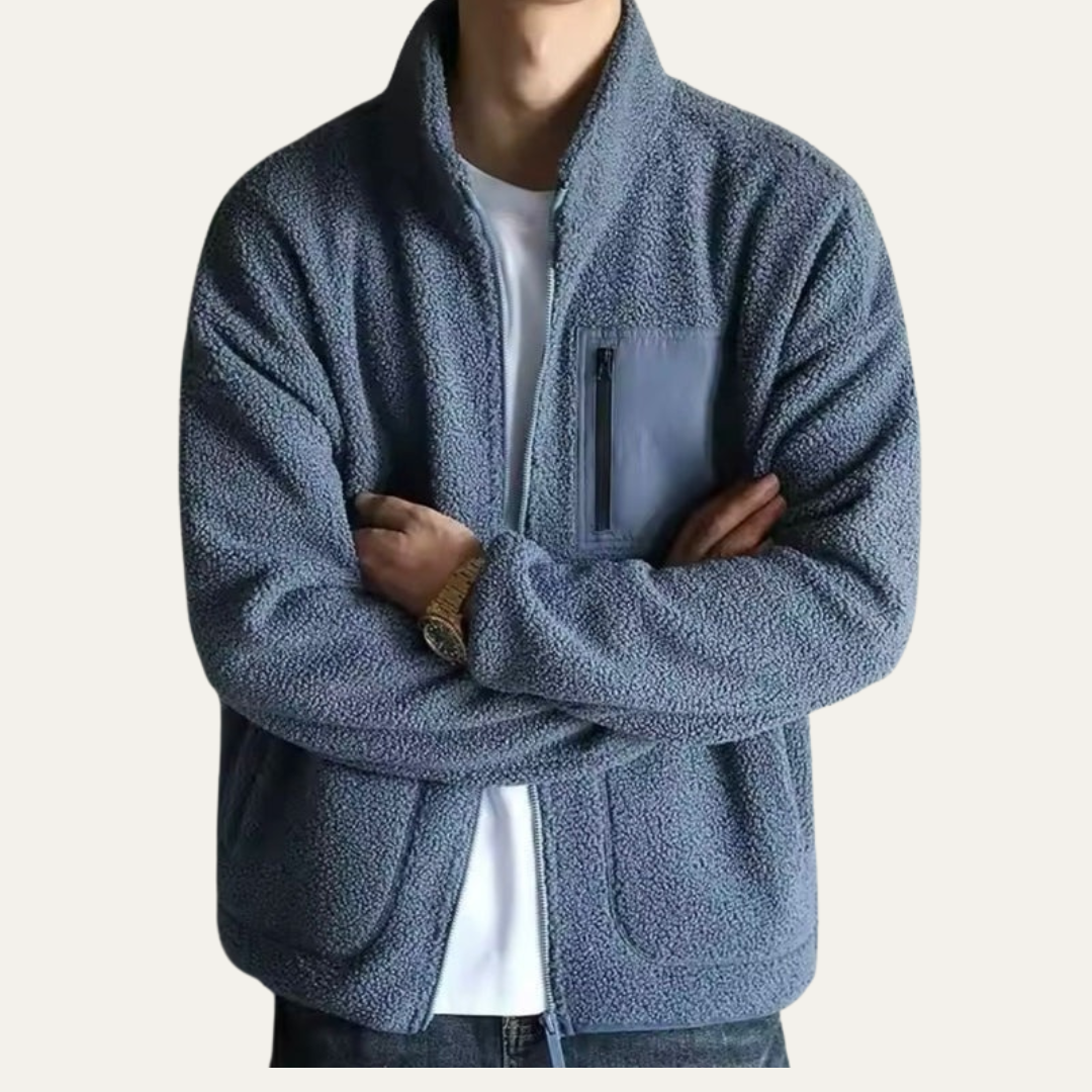 Men’s Plush Fleece Jacket with Contrast Chest Pocket