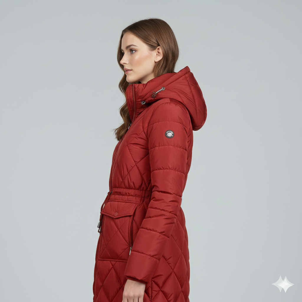 Violi | Padded Jacket - Quilted Hooded Knee-Length Winter Coat for Women