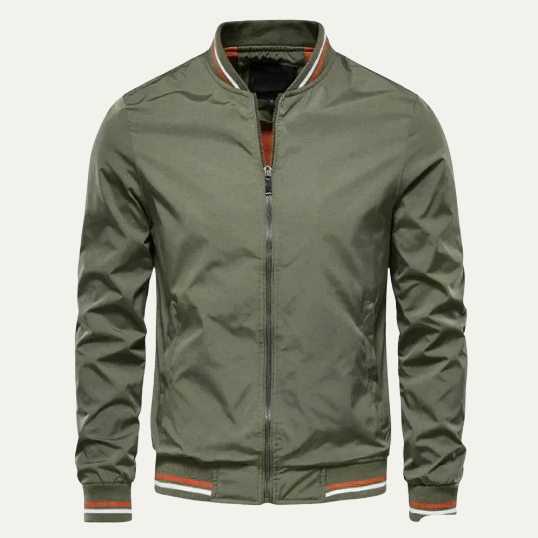 Men’s Striped Ribbed Collar Bomber Jacket