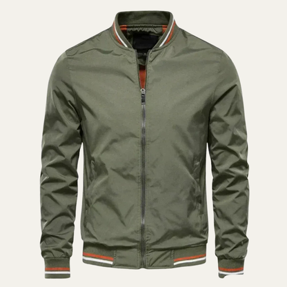 Men’s Striped Ribbed Collar Bomber Jacket