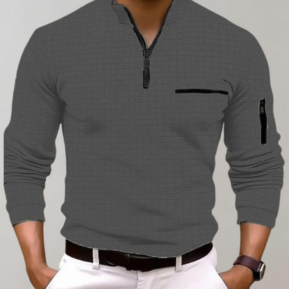 Men’s Grid Pattern Quarter Zip Pullover