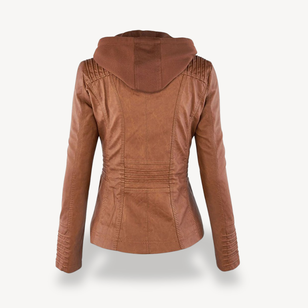 Women's Waterproof Leather Hooded Jacket