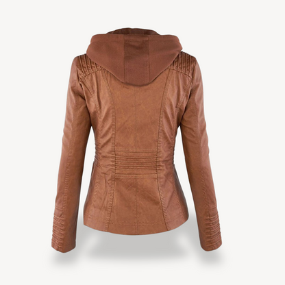 Women's Waterproof Leather Hooded Jacket