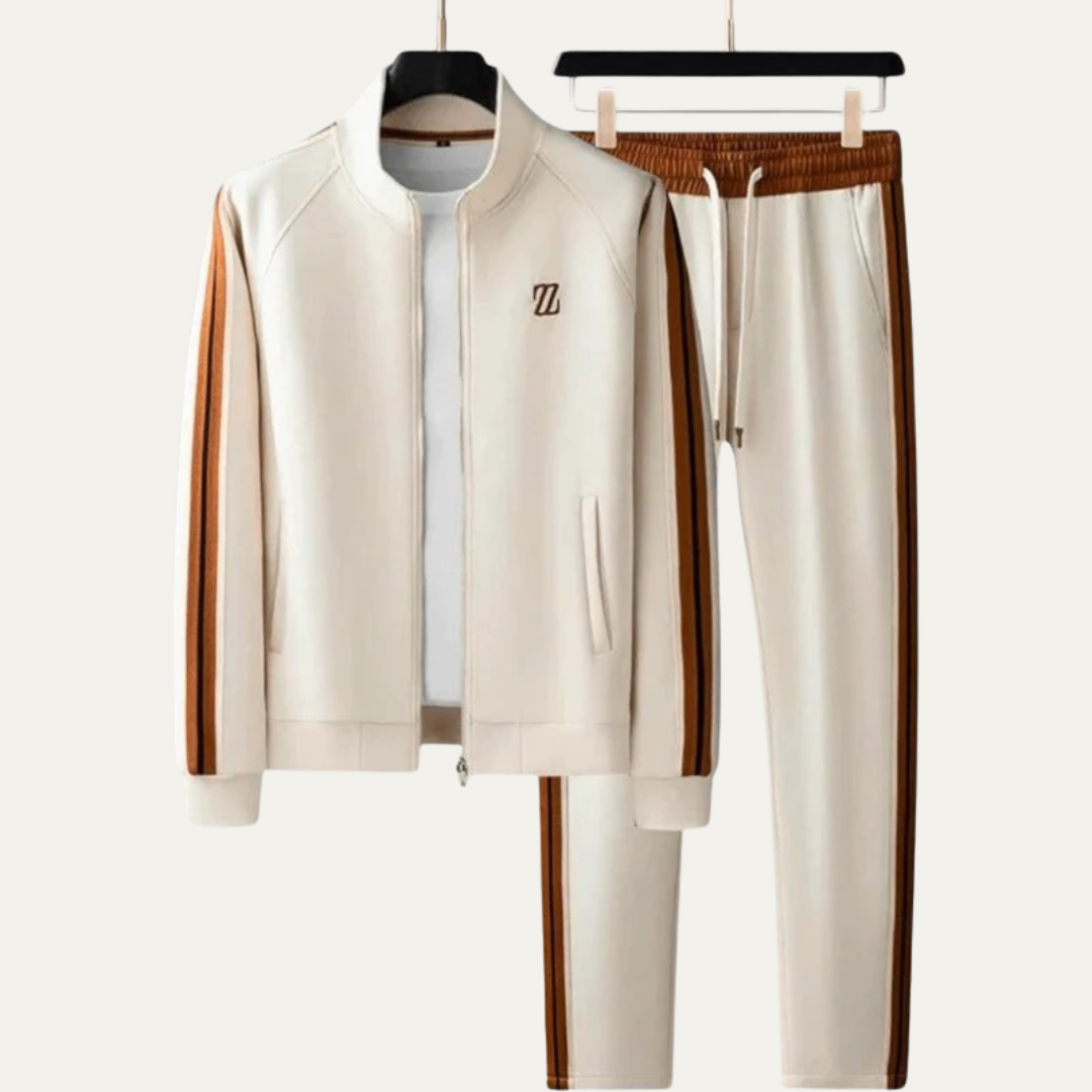 Men’s Stylish Leather-Trim Tracksuit Set