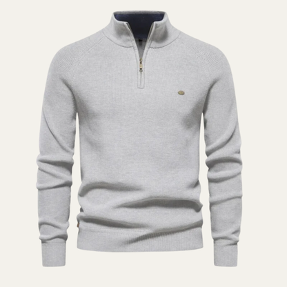 Men’s Ribbed Stand Collar Sweater with Quarter-Zip Closure