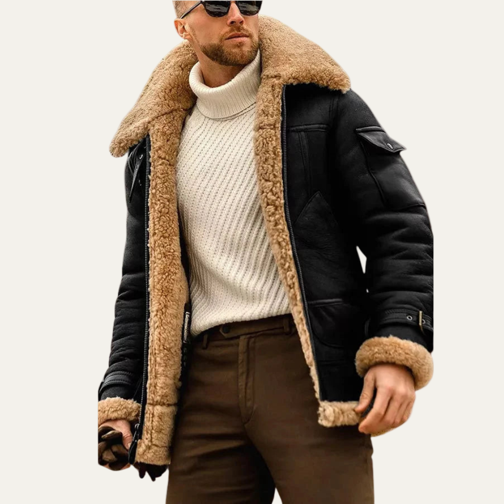 Men’s Shearling Lined Aviator Biker Jacket