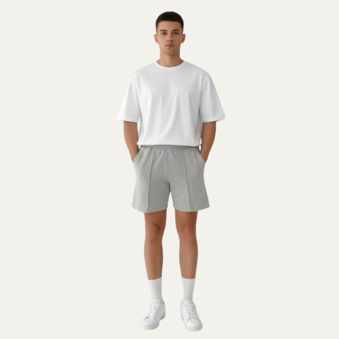 Men’s Casual Mid Thigh Knit Shorts with Stitched Crease