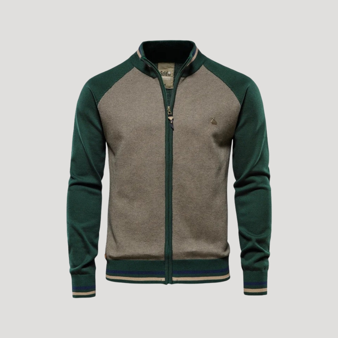Classic Dual Tone Zip Up Sweater Jacket - BritishElegance