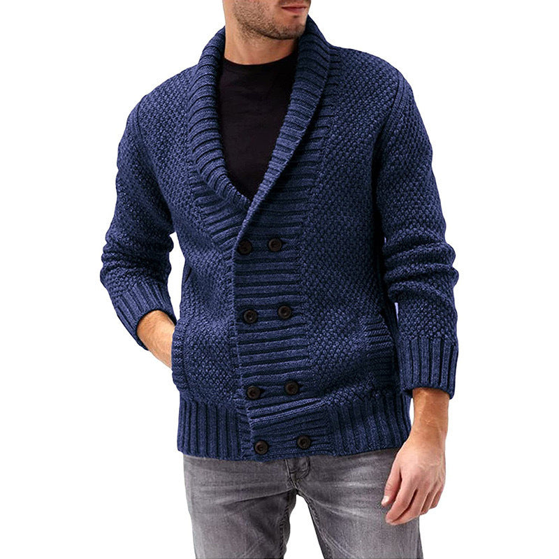 Warm Men's Cashmere Crew Neck Sweater with Pockets
